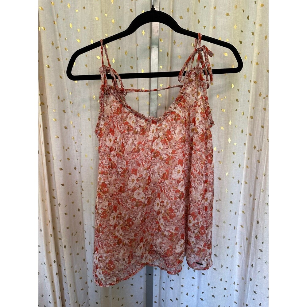 Volcom Women's All Over Chiffon Floral Self Tie Shoulder Straps Flowy Blouse M